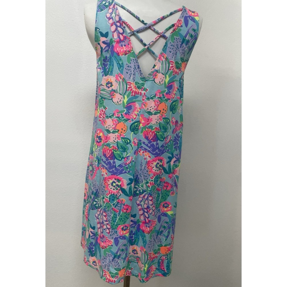 Lilly Pulitzer Vibrant Floral Kristen Shift Dress V-Back Tropical Lattice SM - Picture 4 of 14